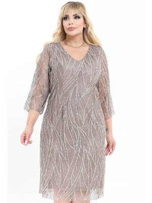 Ladies First Büyük Beden Vizon Kısa Abiye Elbise