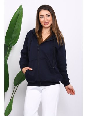 İmaj Butik Lacivert İçi Şardonlu Üç İplik Oversize Hırka