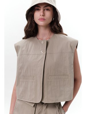 MANUKA Yeşil Cep Detaylı Kısa Yelek