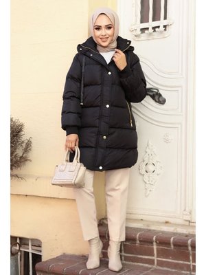 Neva Style Kapüşonlu Siyah Şişme Mont 80191s