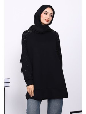 İmaj Butik Siyah Taş Detaylı Modal Tunik