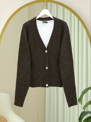 Podyumplus K. Kahve Önü Düğmeli Yumoş Triko Hırka