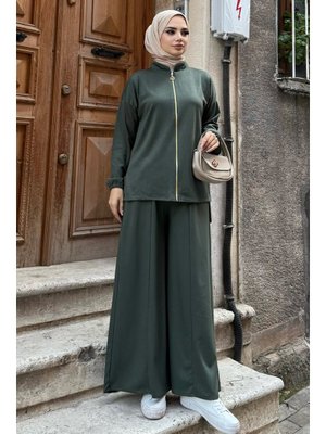 Benguen Zümrüt Yeşili Fermuarlı İkili Takım