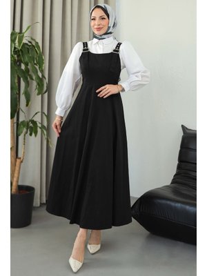 Tofisa Siyah Sıyah Askılı Gabardin Salopet