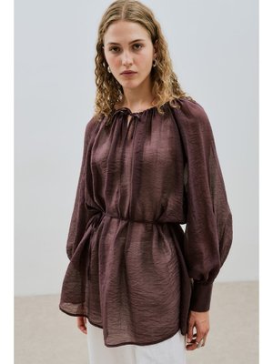 MANUKA Bordo Geniş Manşetli Kuşaklı Tunik