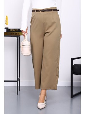 İmaj Butik Haki Kemerli Yan Fermuarlı Pantolon