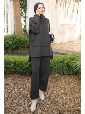 İmaj Butik Siyah Cepli Tunik Pantolonlu Scuba Takım