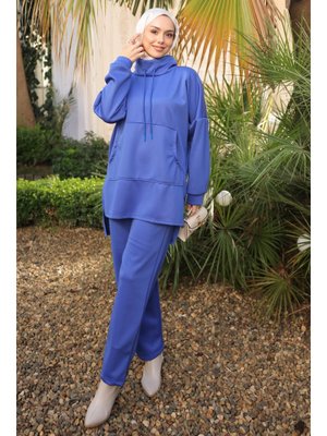İmaj Butik Saks Mavi Cepli Tunik Pantolonlu Scuba Takım