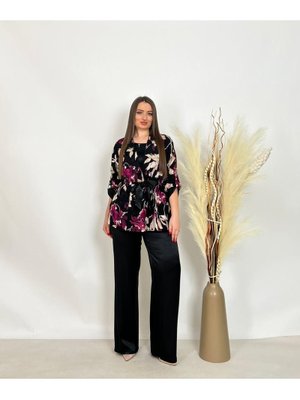 De White`s Siyah Büyük Beden Lü Bluzlu Pantolonlu Ceketli Takım