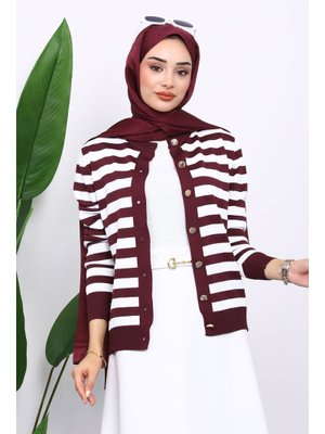 İmaj Butik Bordo Düğmeli Soğuk İplik Triko Hırka