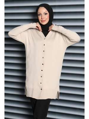 Tofisa Krem Düğmeli Triko Hırka
