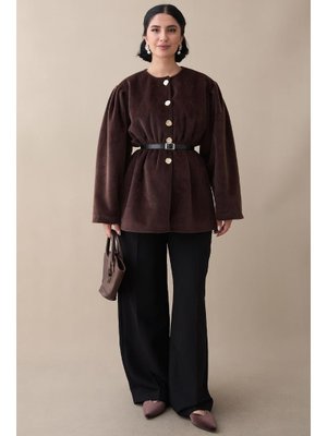 InStyle Beli Lastikli Astarlı Acı Kahve Kaban