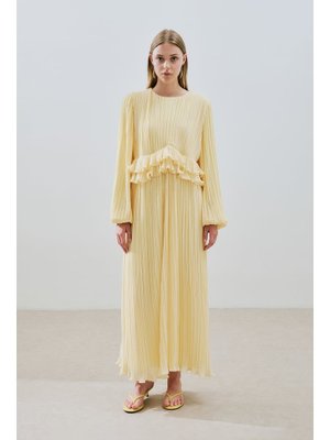 MANUKA Sarı Mila Piliseli Katlı Elbise Soft