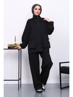 İmaj Butik Siyah Fermuarlı Scuba Ceket Pantolonlu Takım