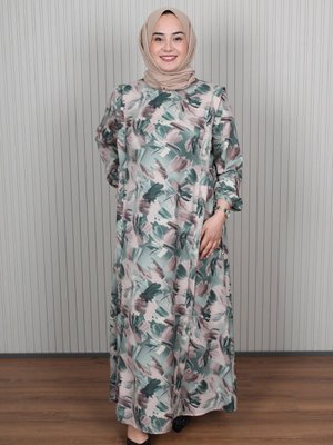Moda Gazel Yeşil Desenli Elbise