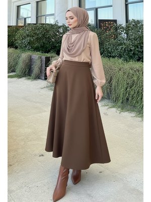 Salih Çelebi Kahverengi Scuba Kloş Etek
