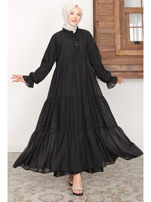 Neva Style Kat Piliseli Siyah Elbise 14232s