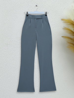 Podyumplus Gri Beli Cırtcırt Detay Boru Paça Kumaş Pantolon