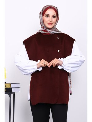 İmaj Butik Bordo Çıtçıt Detaylı Kaşe Yelek