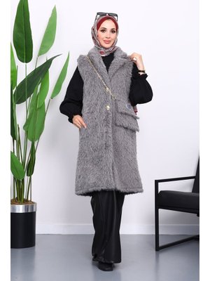 İmaj Butik Füme Çanta Hadiyeli Angora Pelüş Kürk Yelek