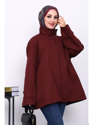 İmaj Butik Mürdüm Düğmeli Astarlı Gabardin Ceket