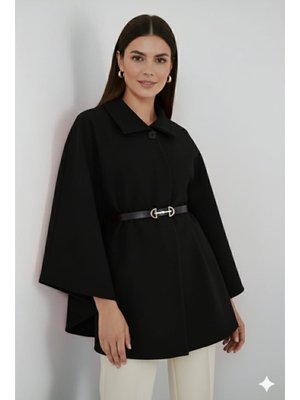 Benguen Siyah Kemerli Kaşe Panço