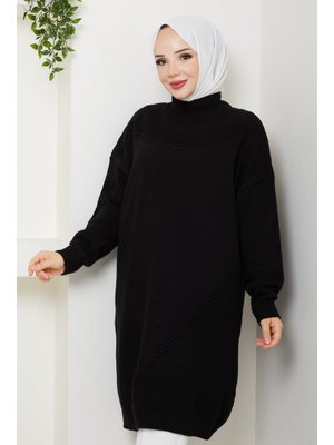 Pamuk Butik Yarım Balıkçı Yaka Örgü Detaylı Triko Tunik
