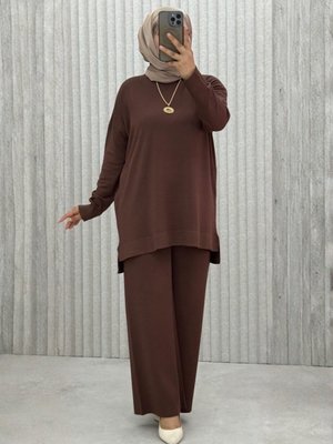 MODANURSEDA Kahverengi Kahve Pantolon Takım