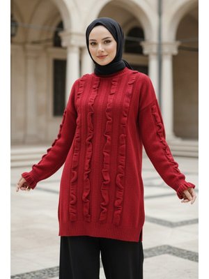 Neva Style Kırmızı Triko Kazak Tunik 87703k