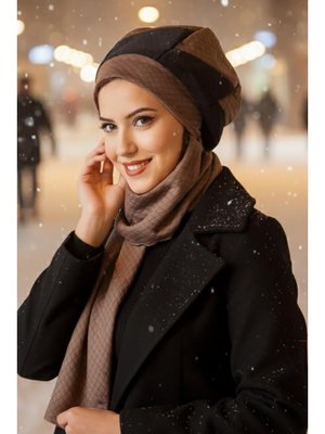 AİŞE TESETTÜR Vizon Siyah Kapitone Bere