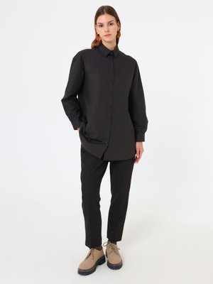 Refka Siyah Poplin Kumaşlı Basic Bluz / Gömlek