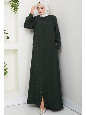 Hafsa Mina Haki Gizli Patlı Yarım Taşlı Ferace