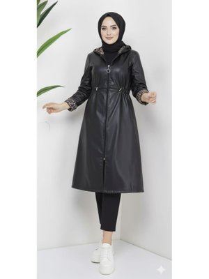 Harmatime butik Şardon Astarlı Fermuarlı Deri Siyah Kap