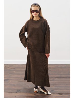 MANUKA Kahverengi Triko Kloş Etek