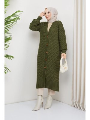 Pamuk Butik Antrasit Sepet Örgü Düğmeli Tam Boy Triko Hırka