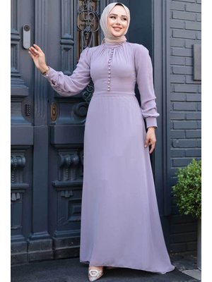Neva Style Düğme Detaylı Açık Lila Elbise 2703alıla