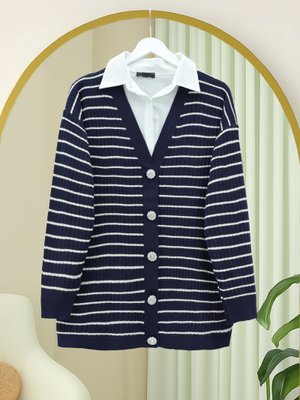 Podyumplus Laci Taş Detaylı Düğmeli Triko Hırka