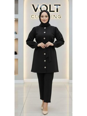 Volt Clothing Siyah Metal Düğmeli Scuba Pantolonlu İkili Takım