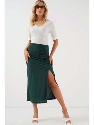 Bigdart Zümrüt Yeşili Sandy Yırtmaçlı Etek