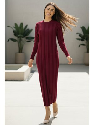 Benguen Bordo Triko Elbise