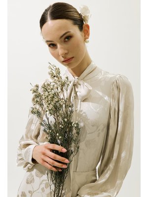 MANUKA Jakarlı Saten Gömlek Vanilya