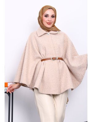 İmaj Butik Vizon Kemerli Kaşe Panço
