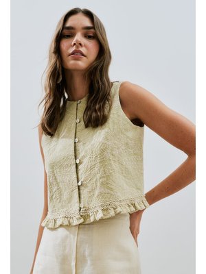 MANUKA Soft Yeşil Dokulu Nakışlı Yelek