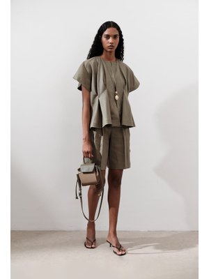 MANUKA Haki Keten Pile Detaylı Yelek