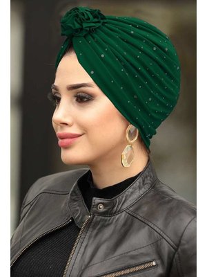 Neva Style Kar Yağdı Yeşil Bone Şal 7527y