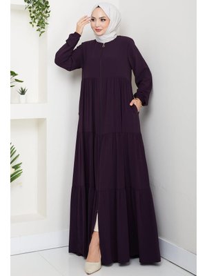 Hafsa Mina Mürdüm Kat Kat Büzgülü Ferace