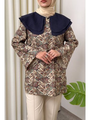 Salih Çelebi Bej Buta Desenli Oversize Tunik