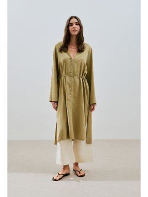 MANUKA Haki Dokulu Düğmeli Uzun Tunik