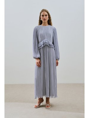 MANUKA Mavi Mila Piliseli Katlı Elbise