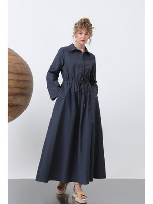 Podyumplus 32243elb Belden Bağlamalı Uzun Kollu Elbise